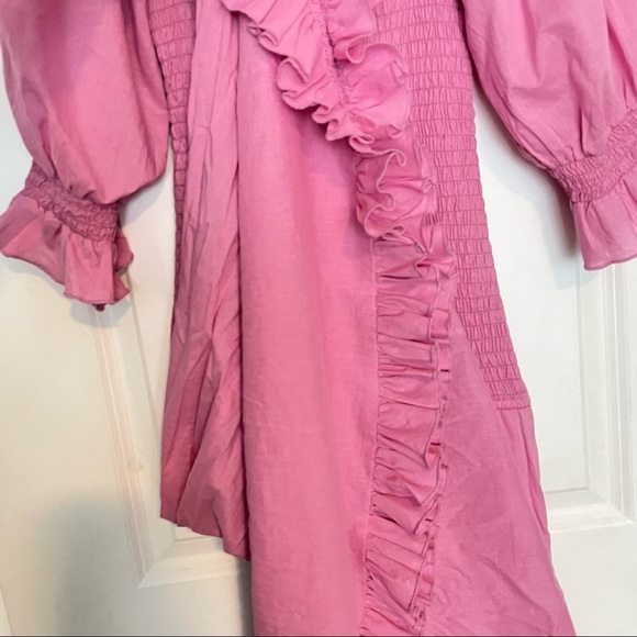 RHODE Resort Pink Eva Off The Shoulder Smocked Cotton Maxi Dress medium - Picture 5 of 10